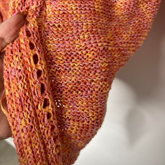 Ruby Rd. Rd women's medium knit cardigan sweater orange loose weave fringe - Picture 3 of 14